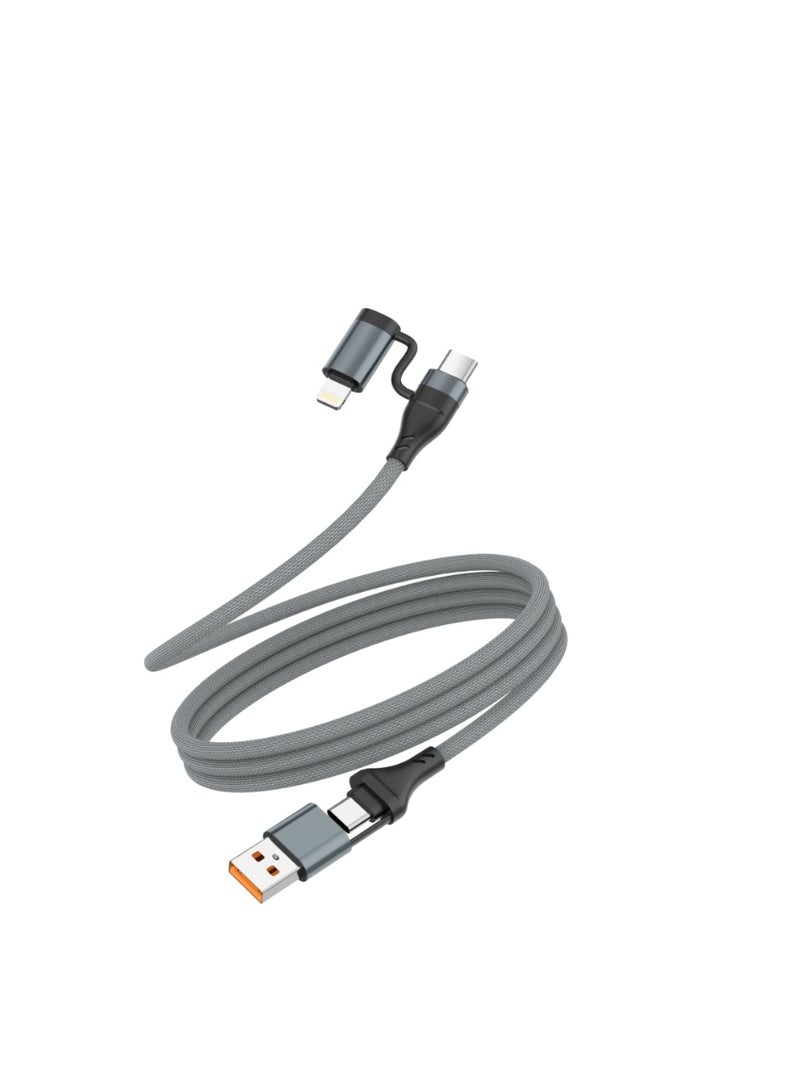 ZXING Grey 240W 4in1 Magnetic Data Cable for iPhone Samsung Huawei Fast Charging Universal Compatibility Durable Braided Wire MultiInterface Magnetic Design Portable - Image 1